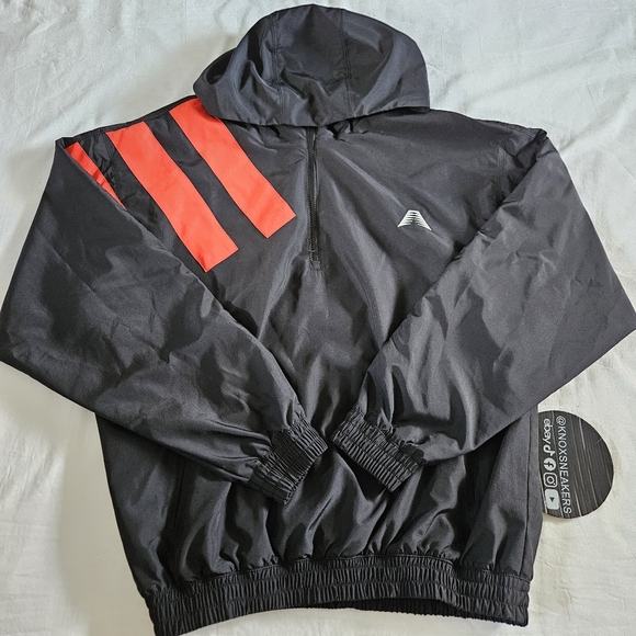 Adidas Anthony Edwards Anorak Jacket Black Red JC8782 Men's Size Small - Picture 1 of 9